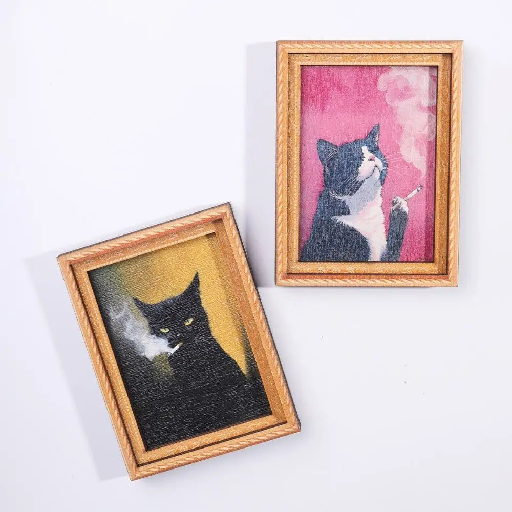 cadre photo aimant bois chats dessin animé classique rose jaune noir gris unique decoration