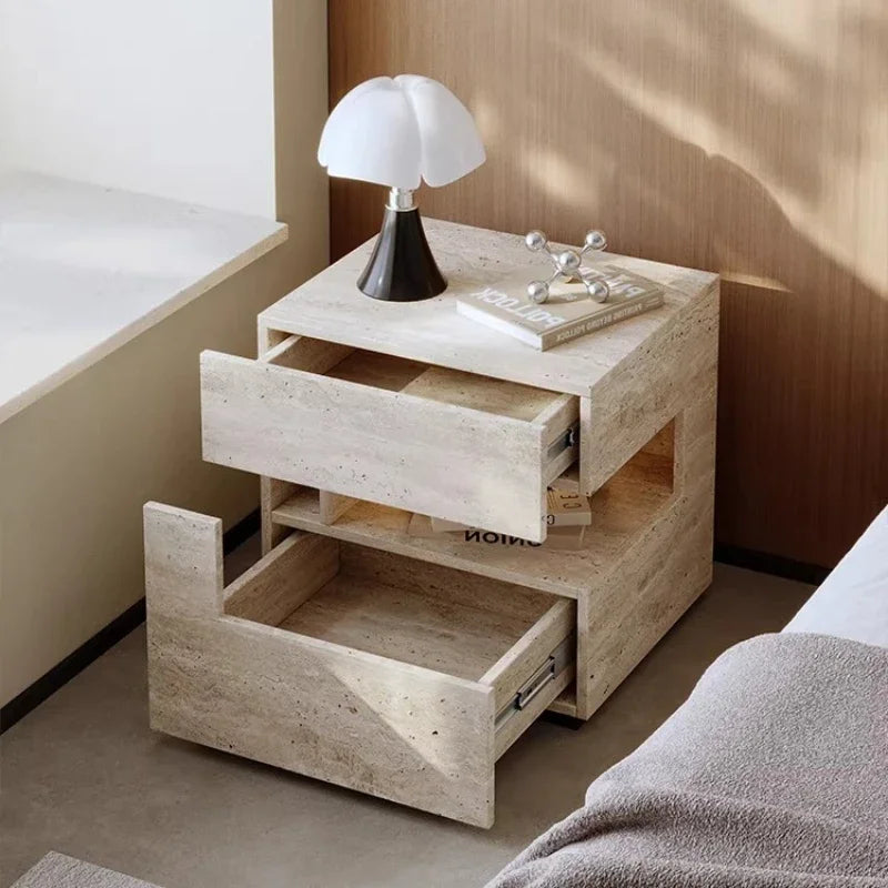 table nuit moderne minimaliste bois pierre naturelle lampes ledintérieur visible