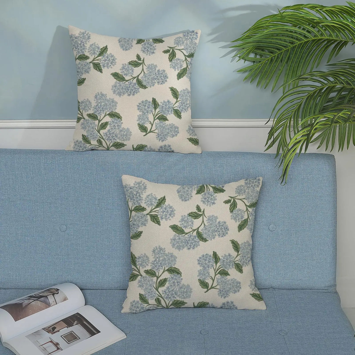 taies d'oreiller lin vintage fleurs hortensia non toxiques respectueux environnement hôtelière 450x450mm