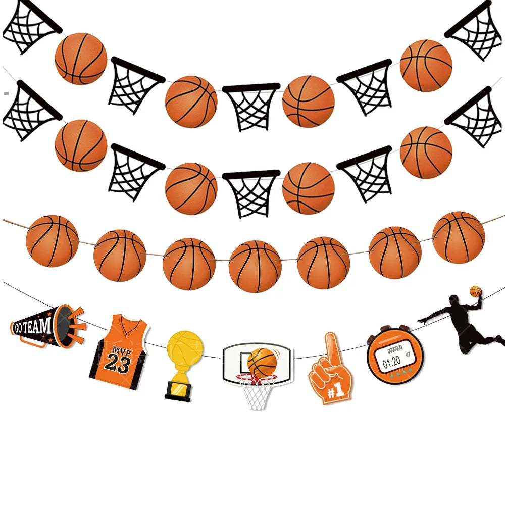 guirlande décoration fête anniversaire thème basket ballons paniers drapeaux enfants fil orange noir blanc