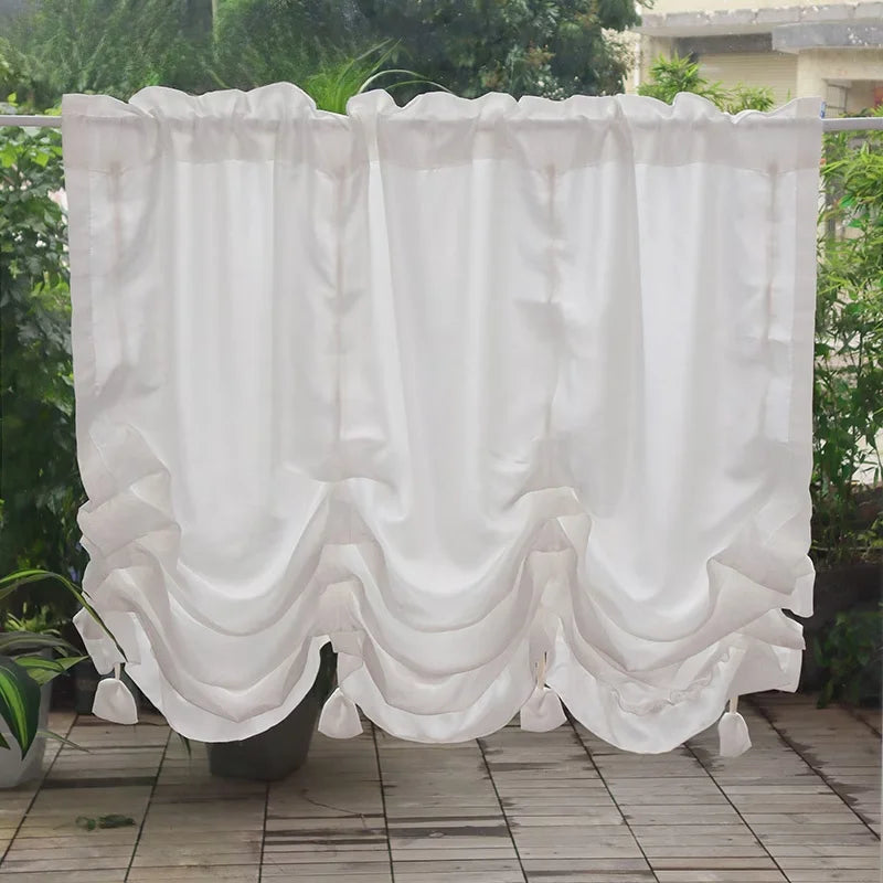 rideau blanc semi transparent classique franges ondulées 100x100cm 100x150cm 140x100cm 140x150cm