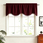 rideau fenêtre rouge bordeaux pompons bordure haute performance doux épais classique anneaux métalliques