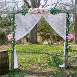 nappe dentelle blanche mariage transparente romantique boho décoration table réutilisable festive fleurs argentées