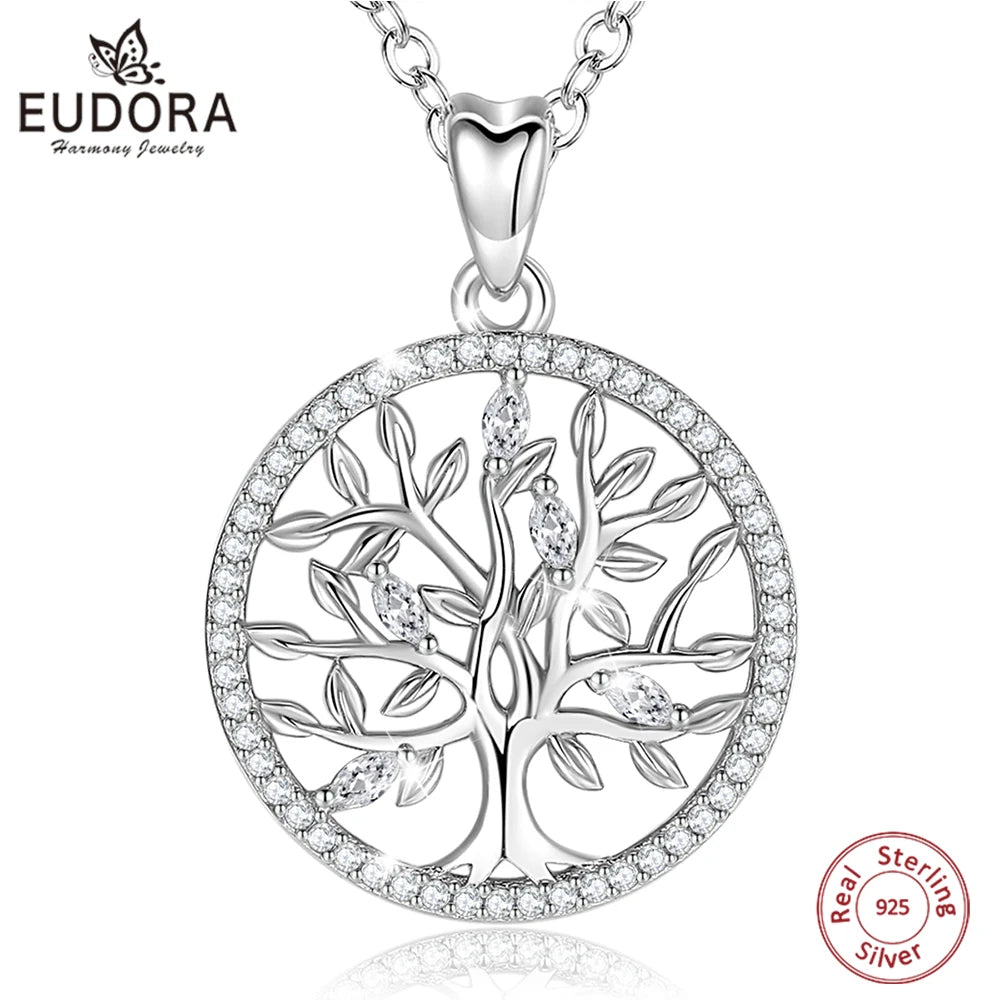 Pendentif arbre de vie argent 925 pierre blanche