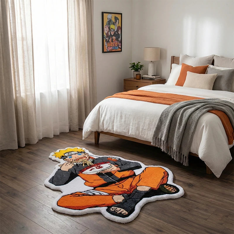 tapis décoratif anime personnages couleurs orange noir blanc mangé nouilles doux contemporain chambre salon