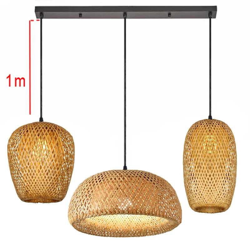 suspension lumineuse bambou tissé naturel moderne rustique 36cm 26cm 30cm echangible e27