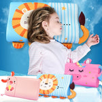 coussin enfant dessins animaux léopard lion lapin cochon éléphant orange bleu rose gris vague