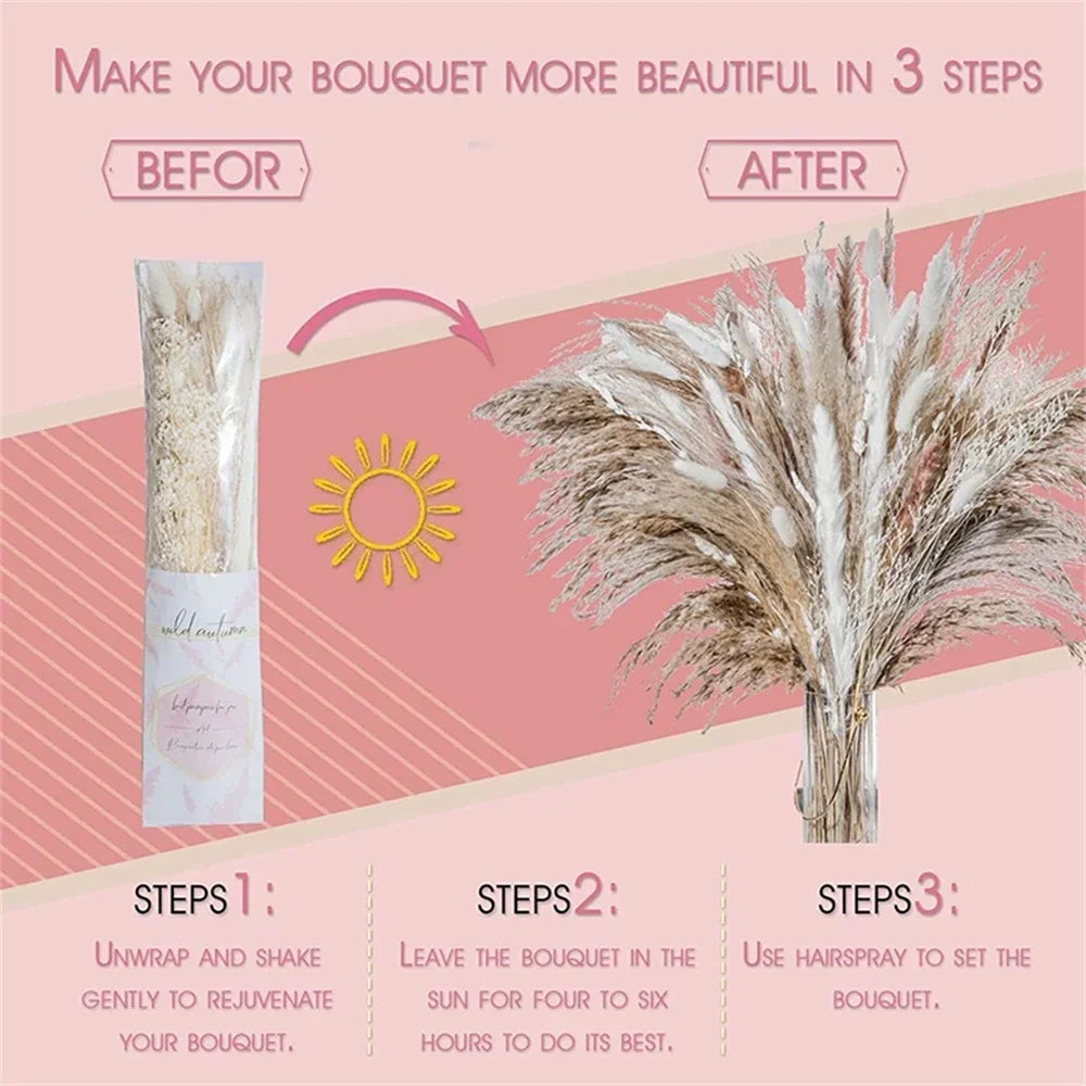 bouquet fleurs séchées pampa naturelle blanc beige rustique décoration intérieure bohème minimaliste ambiance relaxante