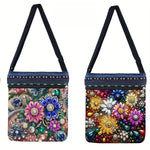 sac main noir bleu denim fleurs strass poignées moderne portable décoration quotidien