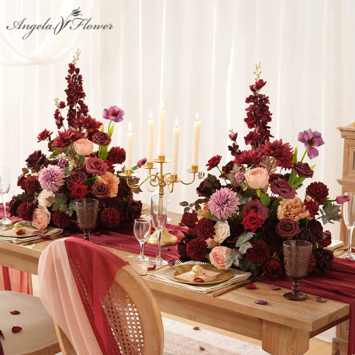 bouquet artificiel fleurs roses boule rouge décoration intérieure extérieure anniversaire mariage élégant classique soie
