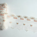 tissu polyester dentelle broderie fleurs rubans bordure élégant blanc orange vertclair 11cm 3mètres translucent