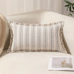 housse coussin boho chic rayé beige blanc rustique zipper 30x50cm