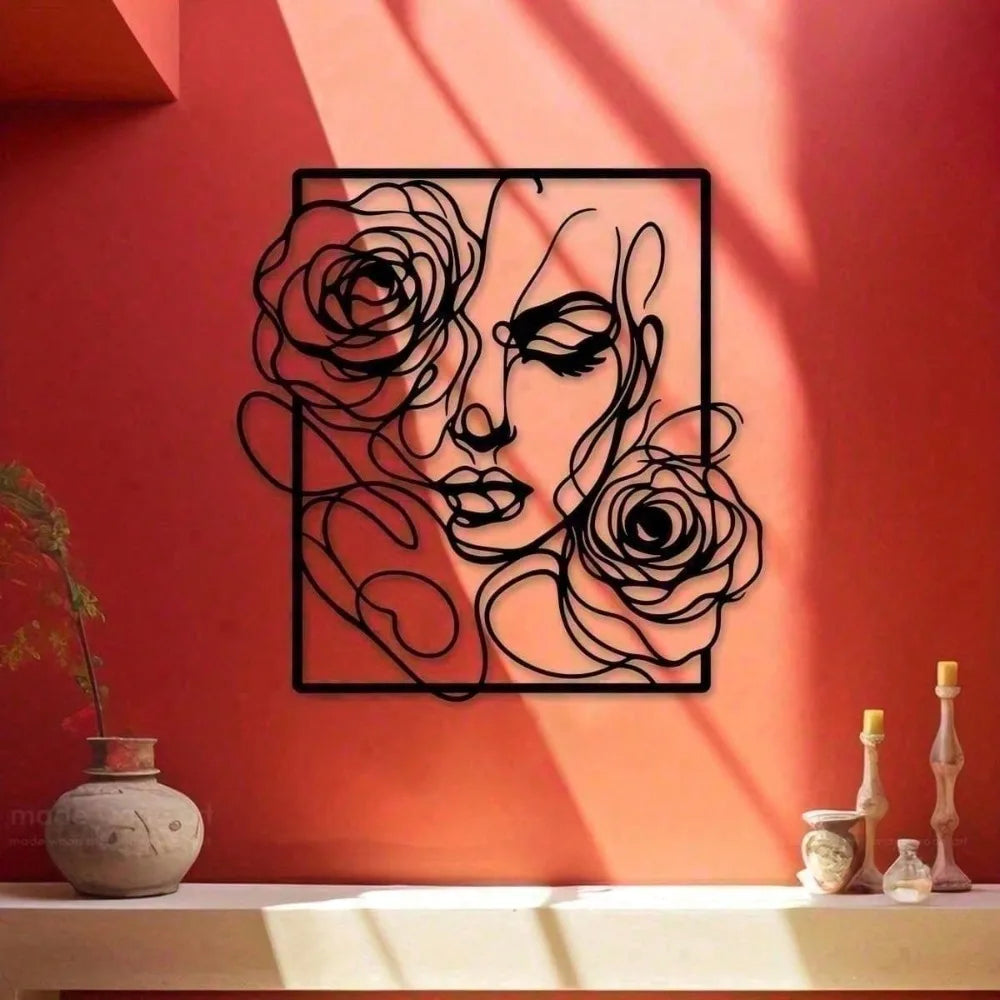 sculpture murale moderne silhouette femme rose métal noir abstraite opaque décoration intérieure minimaliste