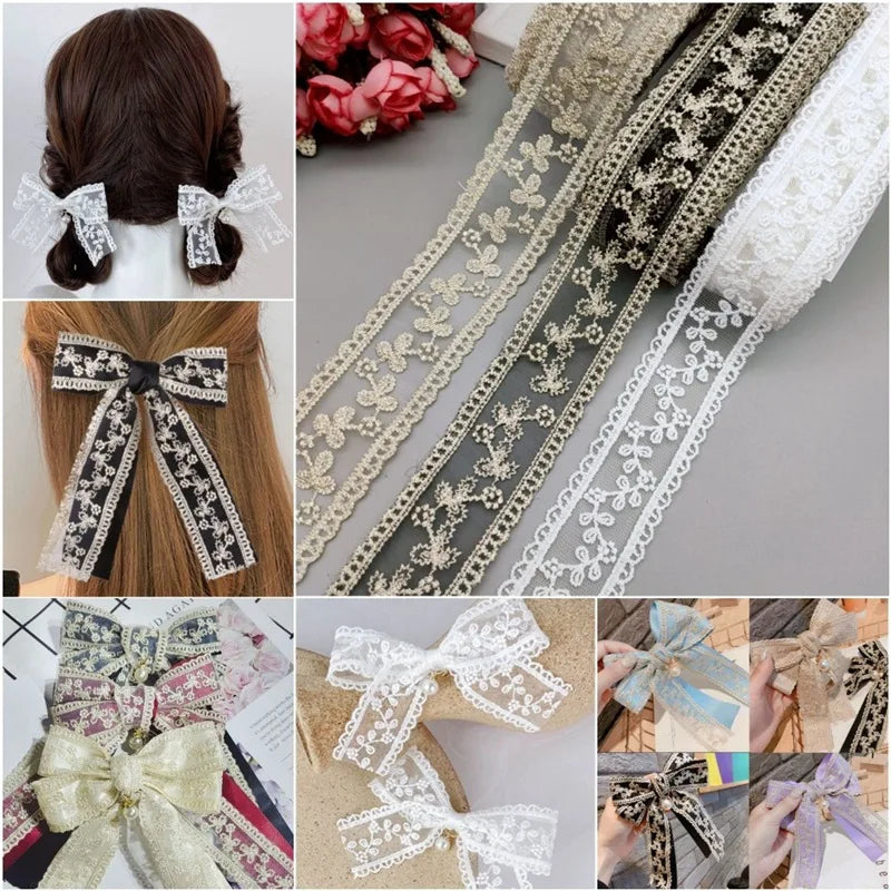 ruban dentelle fleurs simple noir blanc rose bleu violet classique clips cheveux polyester translucideDecorationFestive