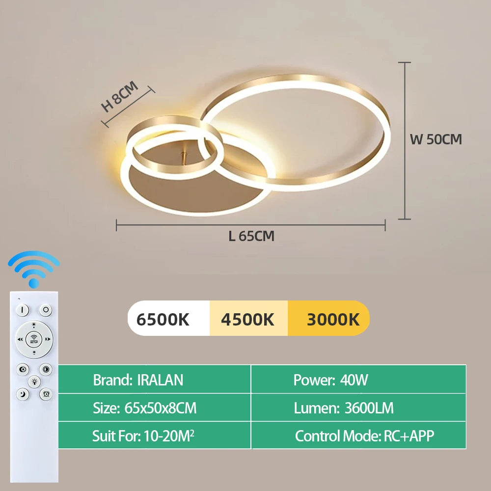 plafonnier moderne or blanc circulaire led télécommande minimaliste semi encastrée