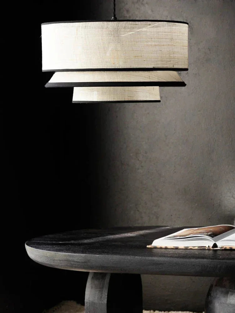 lumière suspendue tissu beige clair texture moderne opacité câble blanc chambre salon