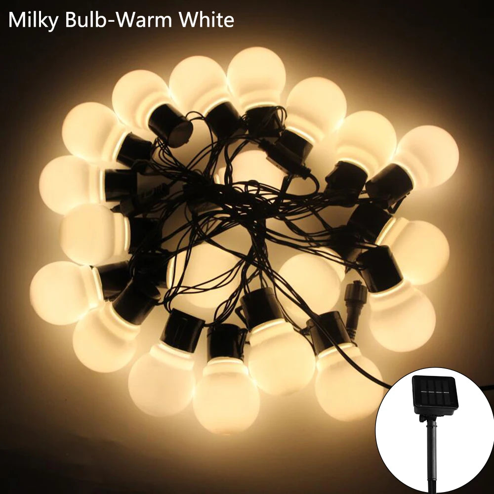 guirlande lumineuse solaire moderne 38 ampoules blanc translucide 12mètresextérieur festive
