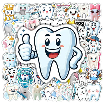 stickers adhésifs dentaires mignons vinyle waterproof dessin animé blanc bleu rose jaune vert gris