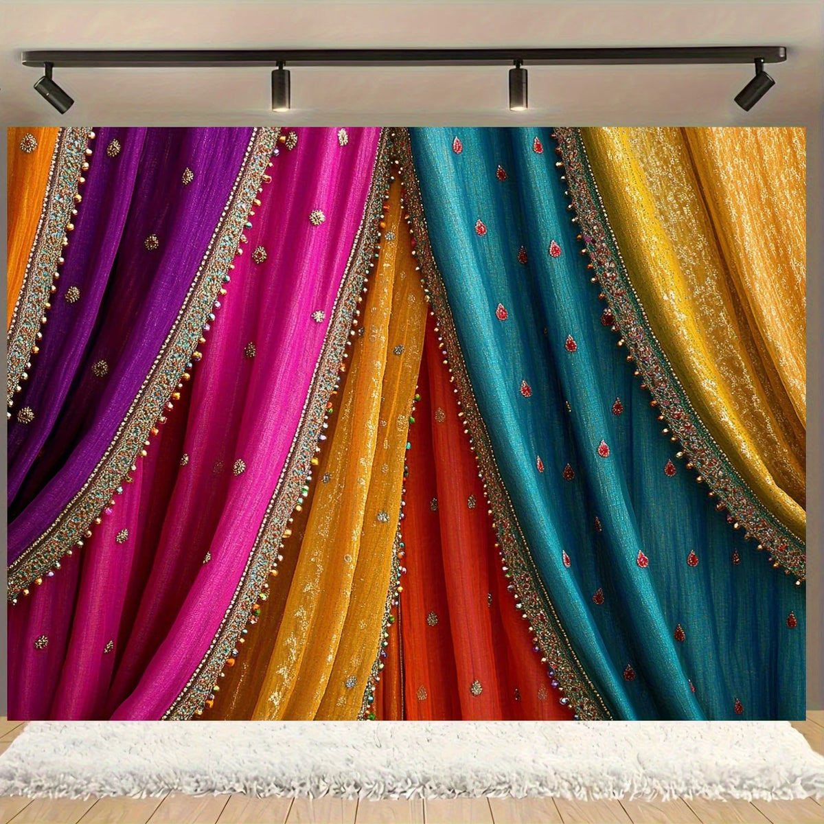toile fond photo décoration murale indienne plissée violet rose orange bleu vert dorées occasion