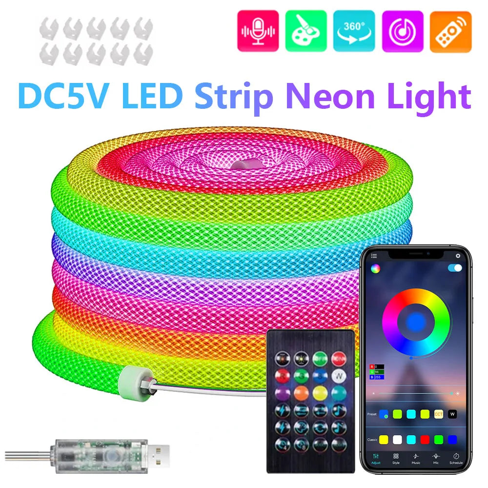 ruban led flexible multicolore tissé adhésif contrôleur usb moderne lumineux synchronisation musique