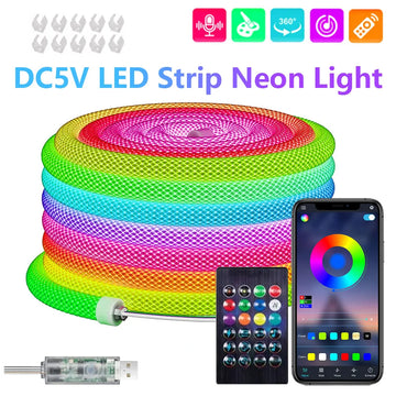 ruban led flexible multicolore tissé adhésif contrôleur usb moderne lumineux synchronisation musique