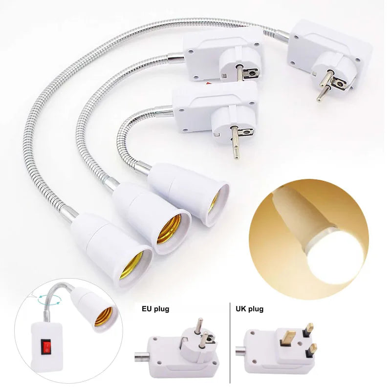interrupteur blanc lampe e27 flexible moderne adaptateur eu uk 23cm 33cm 43cm 53cm