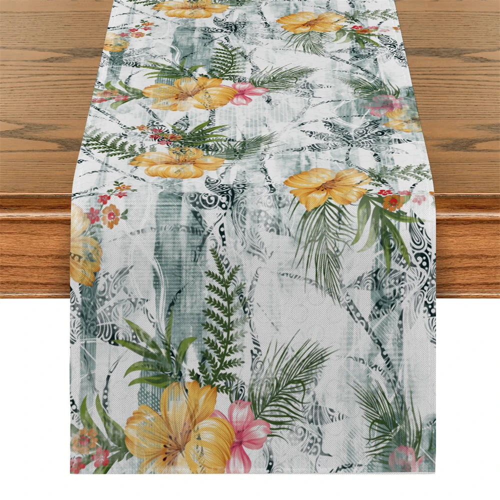 chinois table runner fleurs peinture aquarelle polyestere maison violet blanc bleu