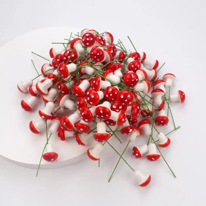 décor extérieur champignons artificiels rouge blanc points blancs piquet vert set 10 20 50pcs