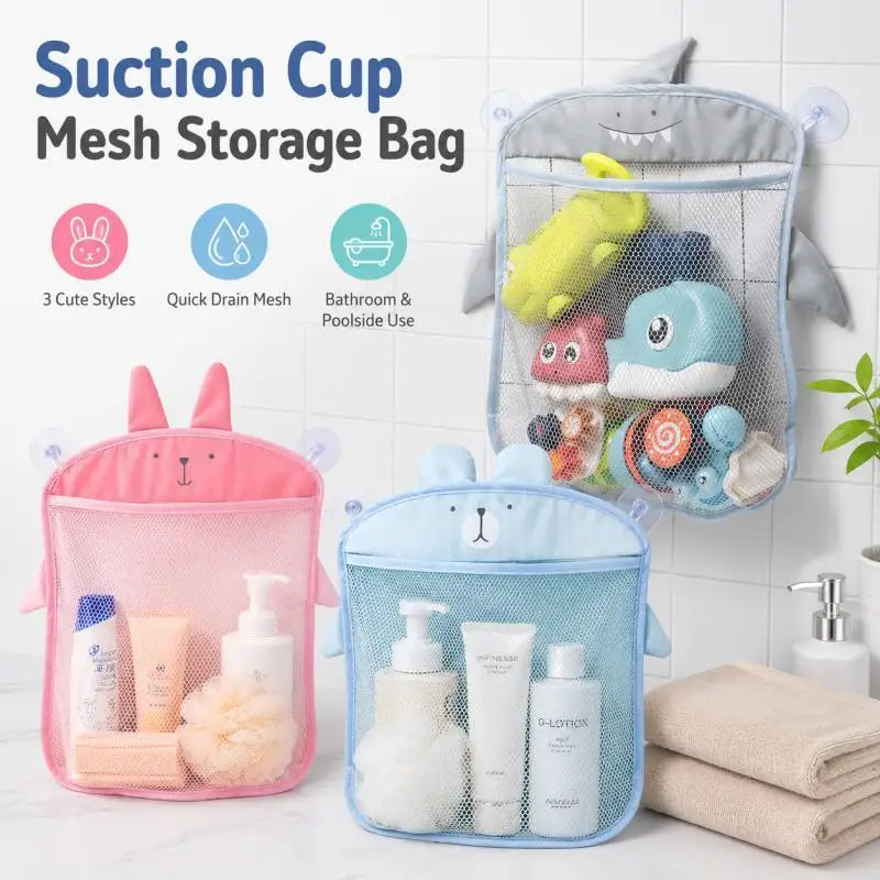 Sac rangement filet rose motif lapin drainage rapide salle bain suction cup