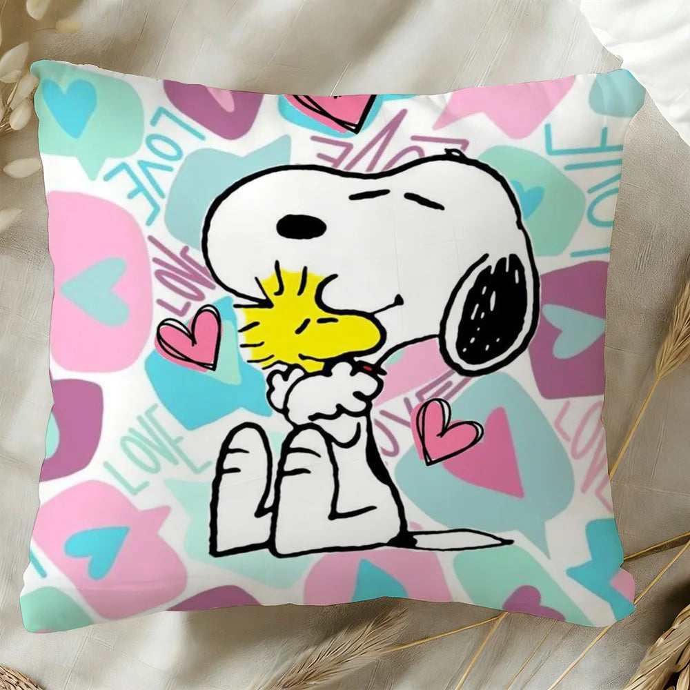 housse coussin carrée snoopy woodstock rouge jaune décorative canapé lit salon maison