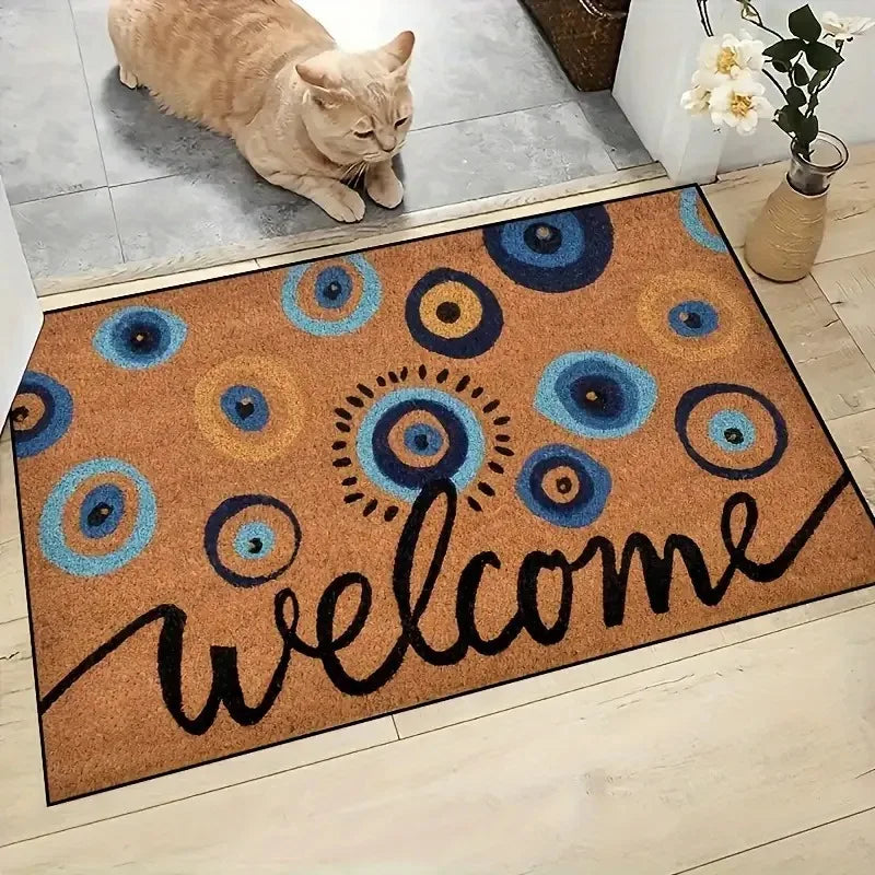 tapis d'entrée moderne antidérapant polyester marron cercles concentriques feuilles stylisées éléphants décoratifs chambre salon