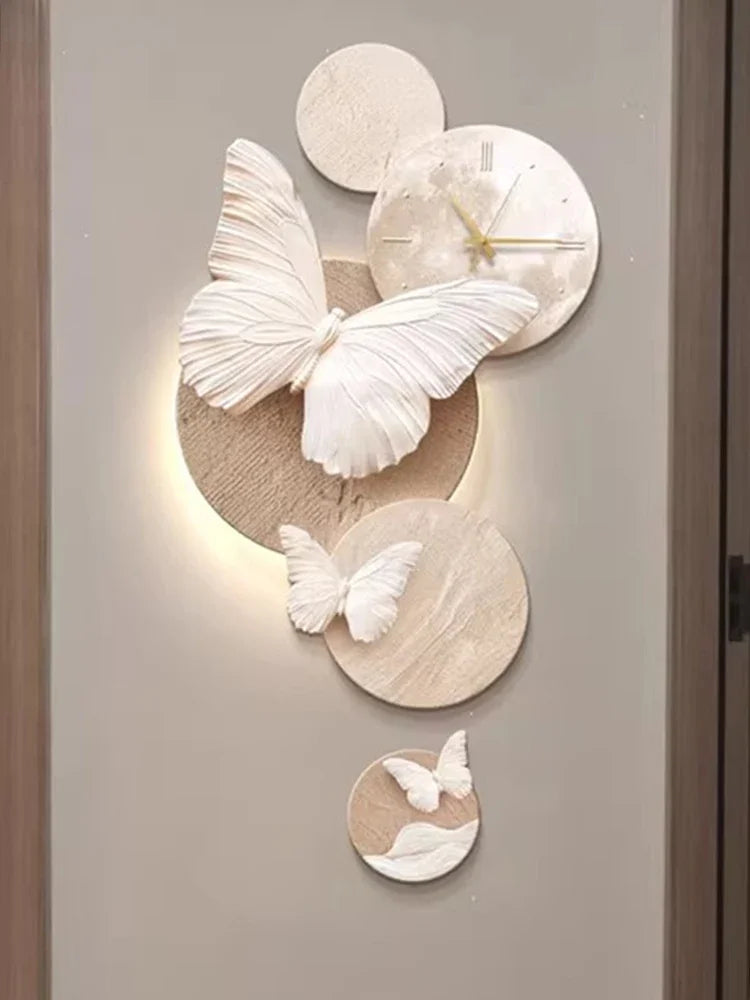 Horloge murale papillon lumineuse noire design moderne