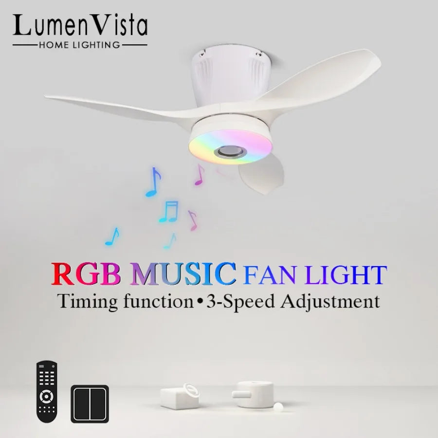 ventilateur lumière rgb télécommande moderne blanc noir led