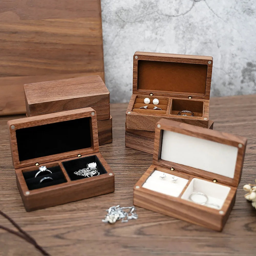 boîtes bijoux velours magnétique bois foncé classique anneaux boucles d'oreilles coffret cadeau anniversaire mariage