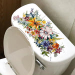cache wc blanc fleurs colorées adhésif auto collant imperméable décoration salle bain hygiène