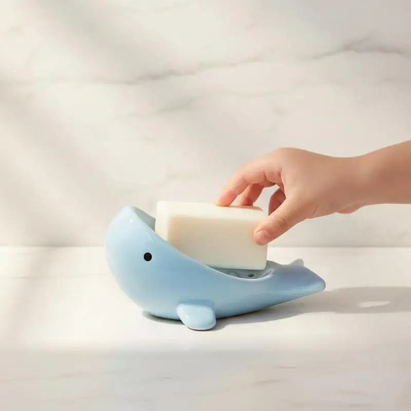 porte savon baleine rose bleu enfantin oculé lisse décoration ludique