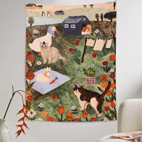tapisserie murale animaux fleurs salon chambre polyestère lavable machine verte blanche orangée bleue marronnée