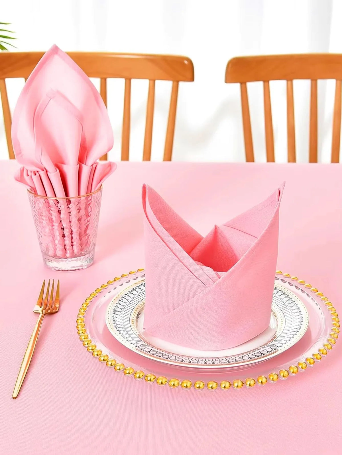 serviettes table rose unies 40x40cm polyester durables mariage banquet décoration maison festive