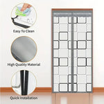 rideau magnétique porte semi transparent motif carrés blanc moderne adhésif noir marron minimaliste