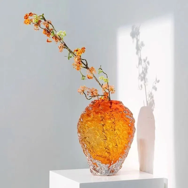 vase verre moderne orange jaune blanc texturé branches poppies décoration salon chambre