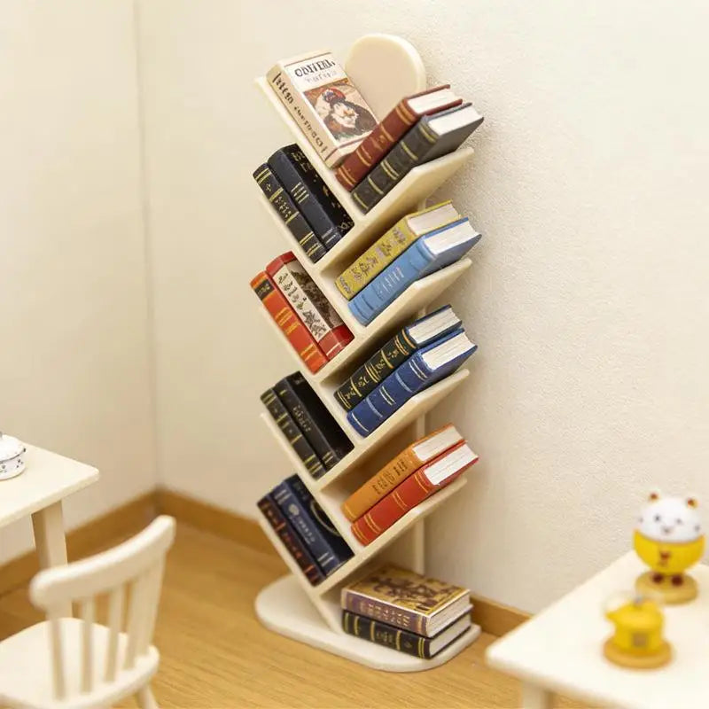 décoration intérieure miniature bibliothèque arbre livres résine blanc marron moderne