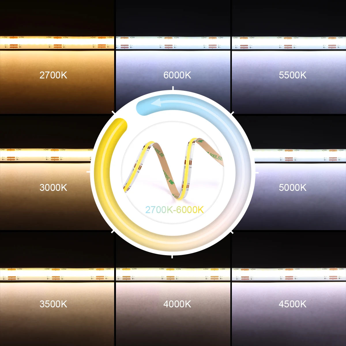 ruban led flexible blanc moderne adhésif 608 led 24v 2700k 6500k