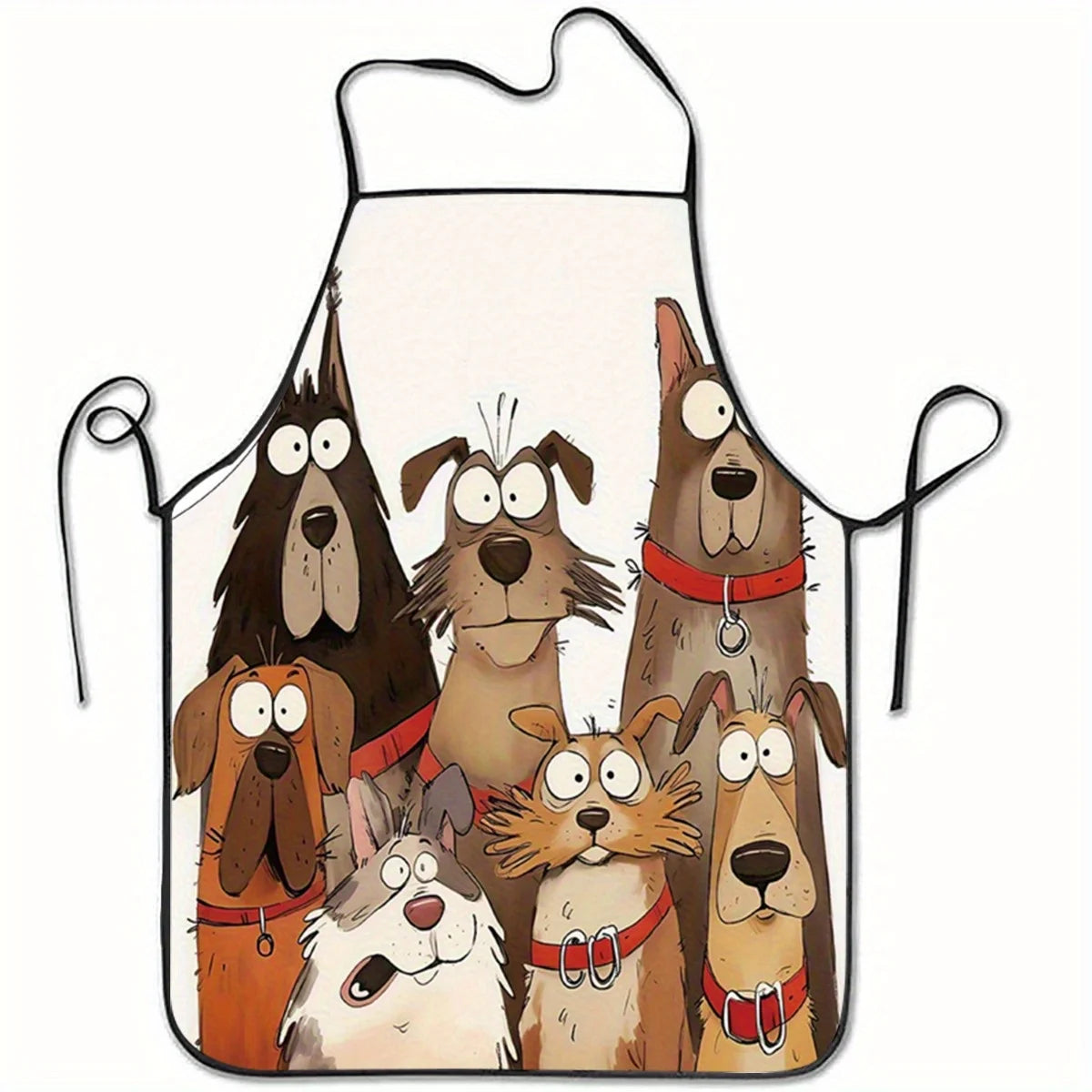 tablier cartoon chiens couleur blanc marron noir orange gris humoristique décontracté polyester attaches tissu