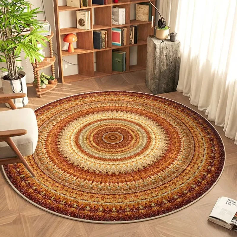 tapis rond moderne floral multicolore gris clair gris foncé vert foncé polyester adhésif salon