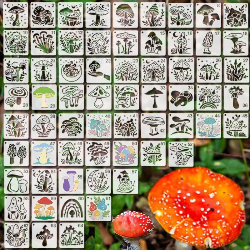 stencils pochoirs peinture tissu artisanat dessin motifs floraux champignons lunes étoiles