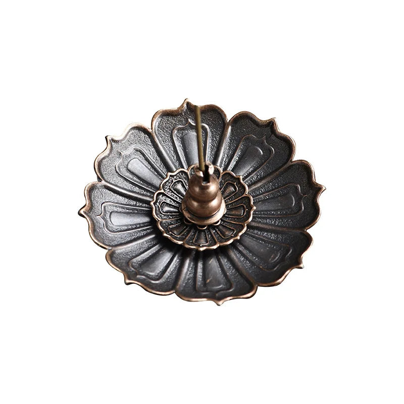 support encens fleur lotus métal noir doré artisanal traditionnel sans fixation brûleur encens salon