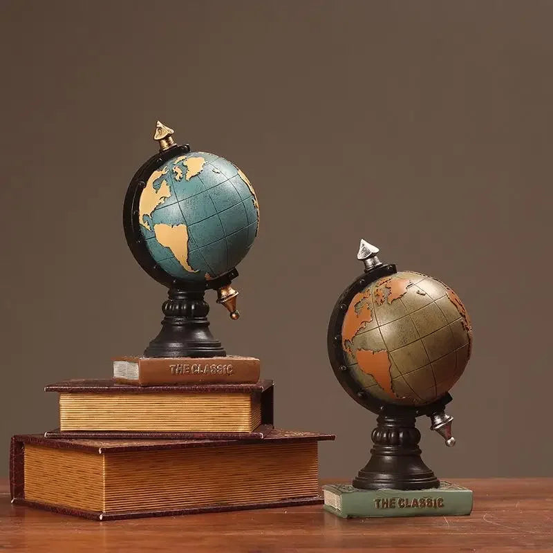 horloge vintage globe terrestre résine bleu marron doré décoration ancien