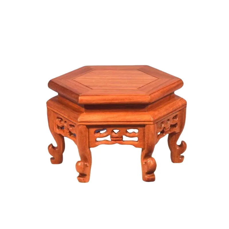 support bois naturel sculpté classique pot fleur théière stand décoration maison vintage figurines
