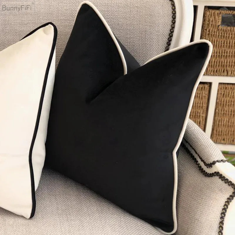 housse coussin velours noir blanc moderne élégant 30x50cm 45x45cm 50x50cm