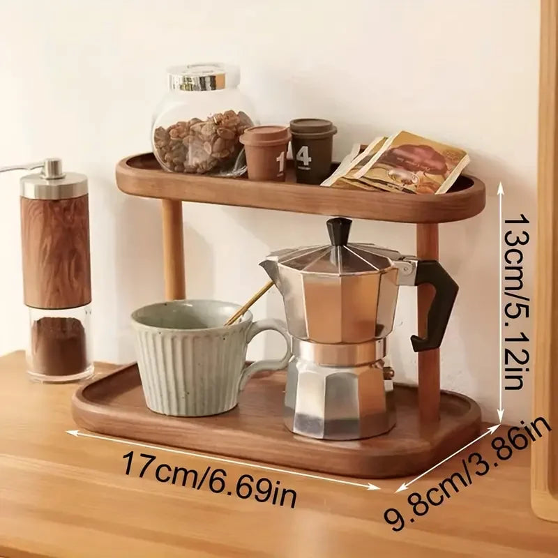 étagère deux niveaux bois naturel rangement cosmétiques maquillage accessoires organisation meuble moderne minimaliste